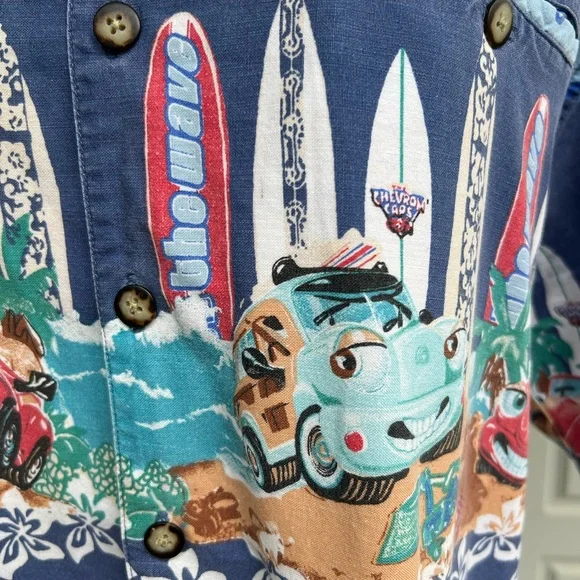 McNeel Palmer Vintage Blue Surfboard Volkswagen Buggy Print Men's Shirt - Picture 6 of 9
